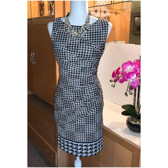 NWT JESSICA SIMPSON HOUNDSTOOTH SHEATH DRESS 8 - Picture 1 of 6